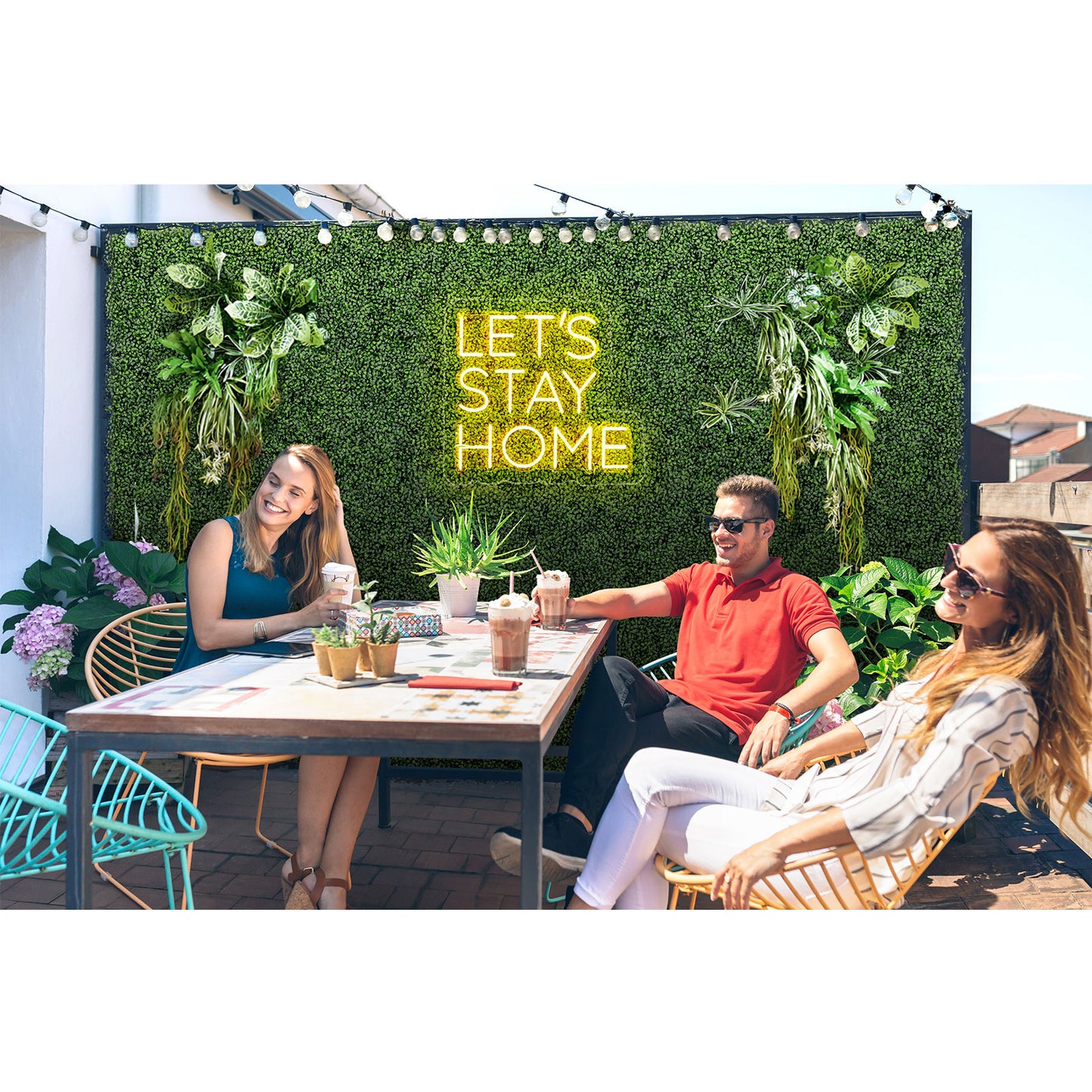 Artigwall 3D Green Wall used as patio backdrop