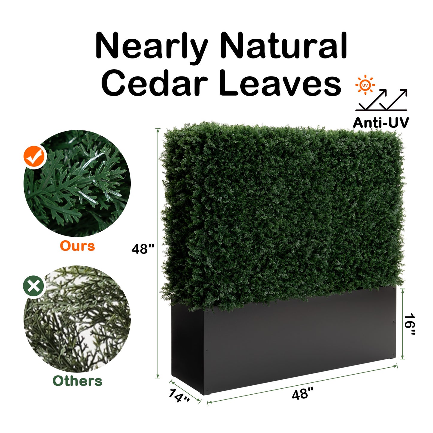 Artificial Cedar Hedge Fence Outdoor, 48" W x 48" H x 14" D