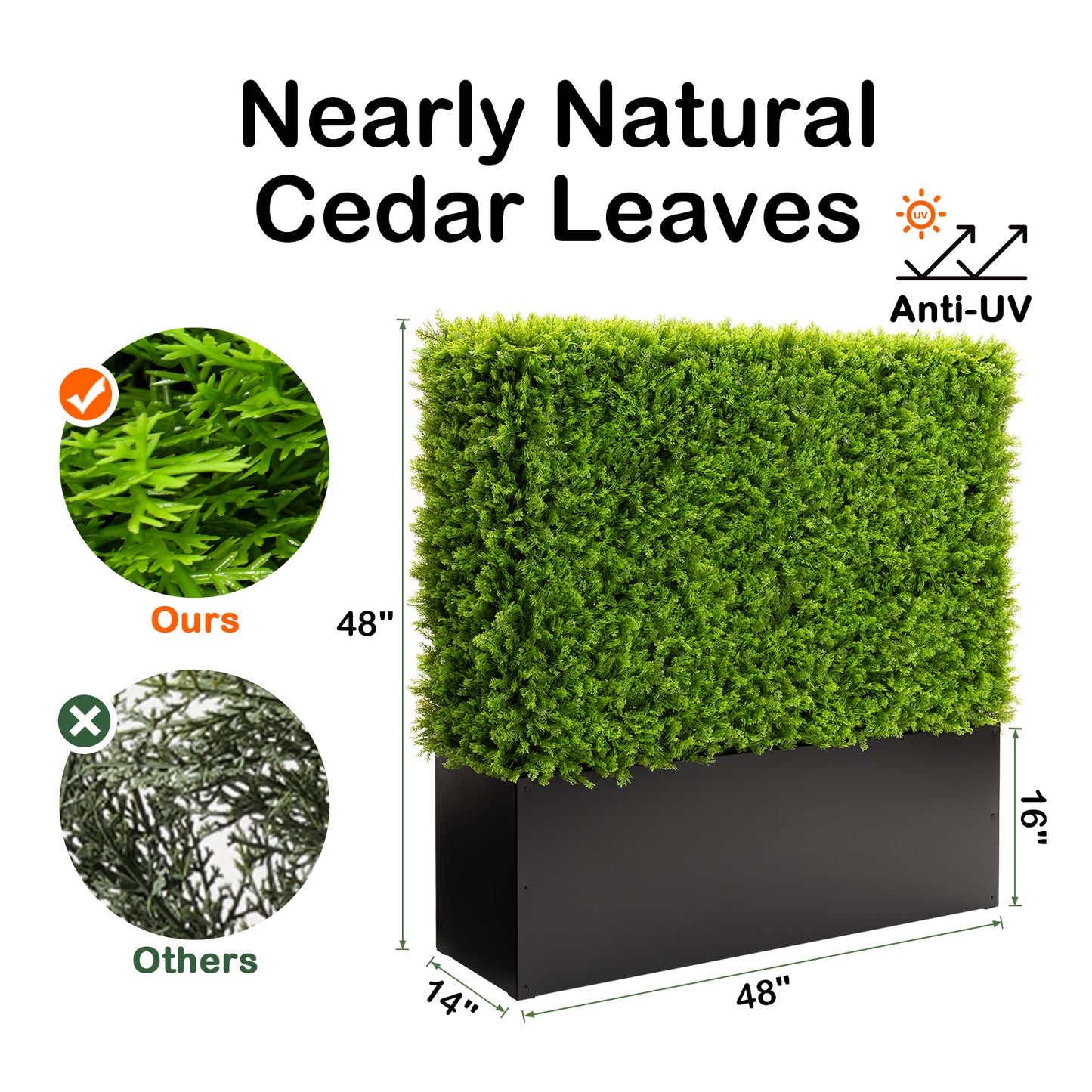 Artificial Cedar Hedge Fence Outdoor, 48" W x 48" H x 14" D