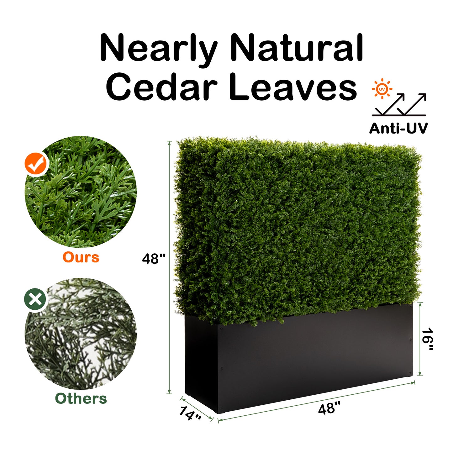 Artificial Cedar Hedge Fence Outdoor, 48" W x 48" H x 14" D