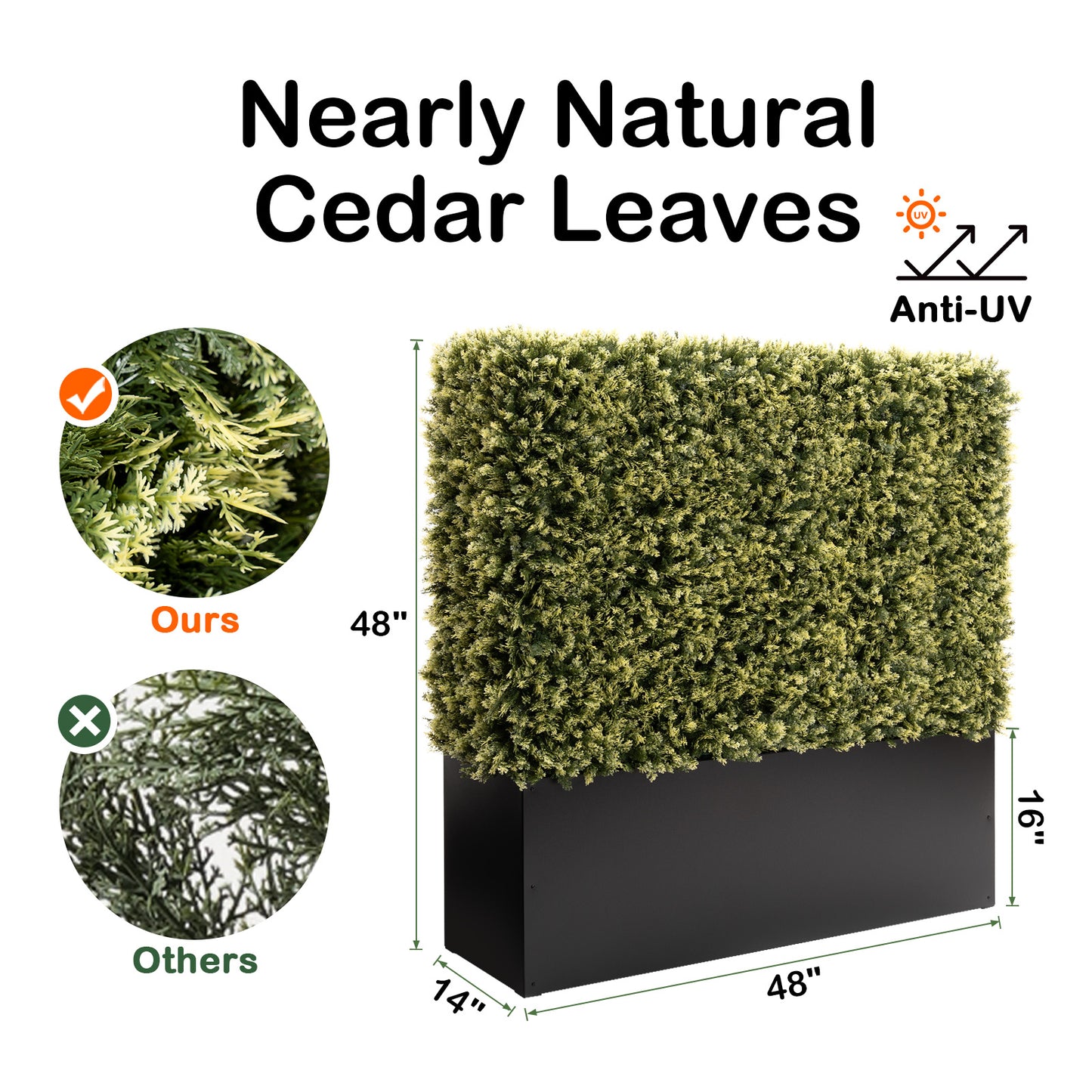 Artificial Cedar Hedge Fence Outdoor, 48" W x 48" H x 14" D