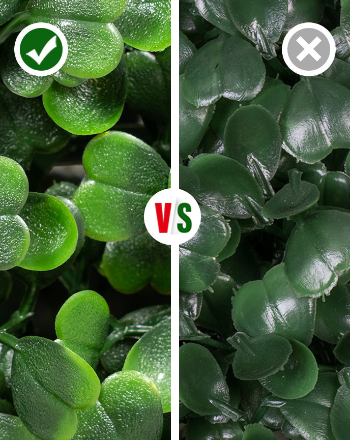 Comparing leaves of Artigwall's artificial boxwood hedge to other brands