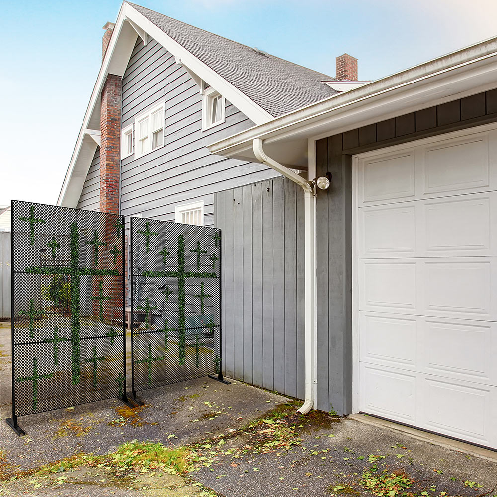 Side of house with Freestanding Outdoor Metal Privacy Fence Panel by Artigwall