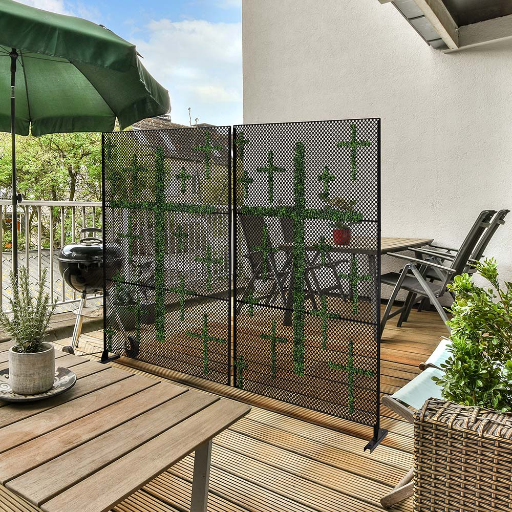 Porch with Freestanding Outdoor Metal Privacy Fence Panel by Artigwall