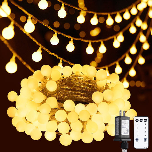 33FT 100 LED Christmas Globe String Lights, with Remote and 8 Modes, Timer, Waterproof for Bedroom, Garden, Wedding & Christmas Tree Decor, Warm White