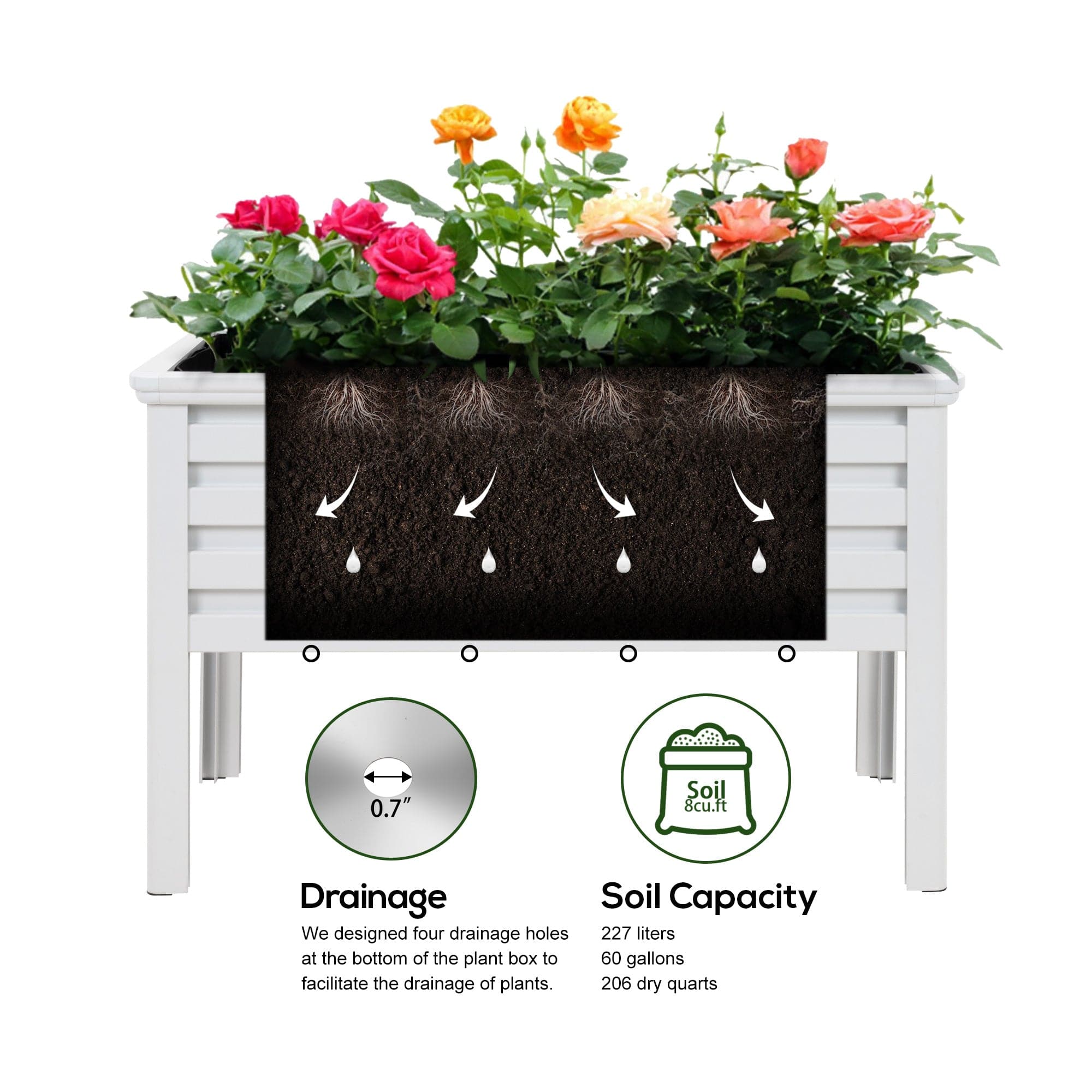 4ft aluminum raised garden bed white feature