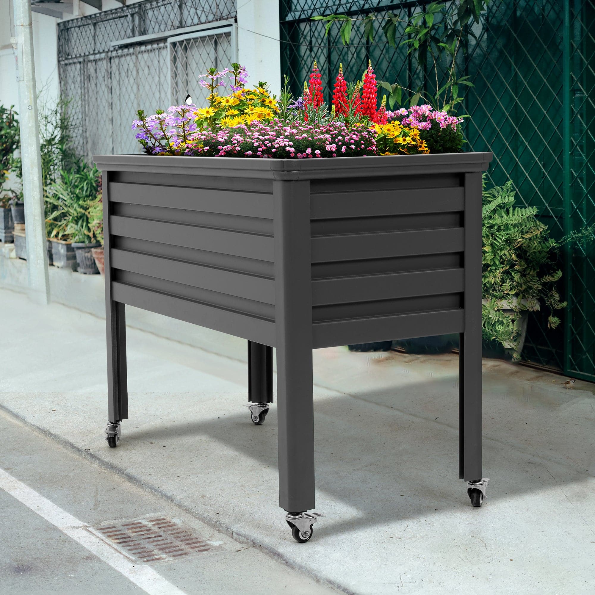 4ft aluminum raised garden bed grey application