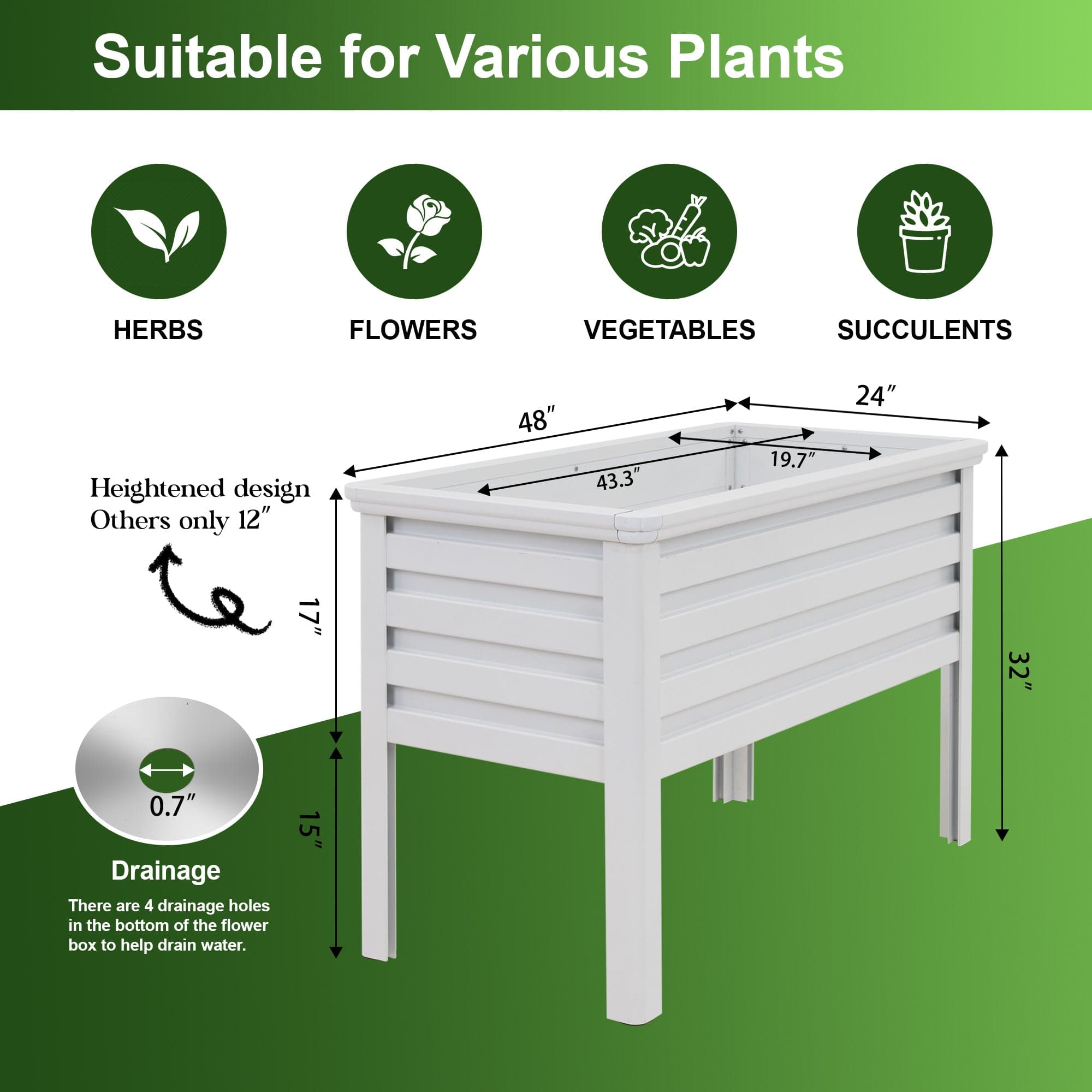 white raised garden bed feature