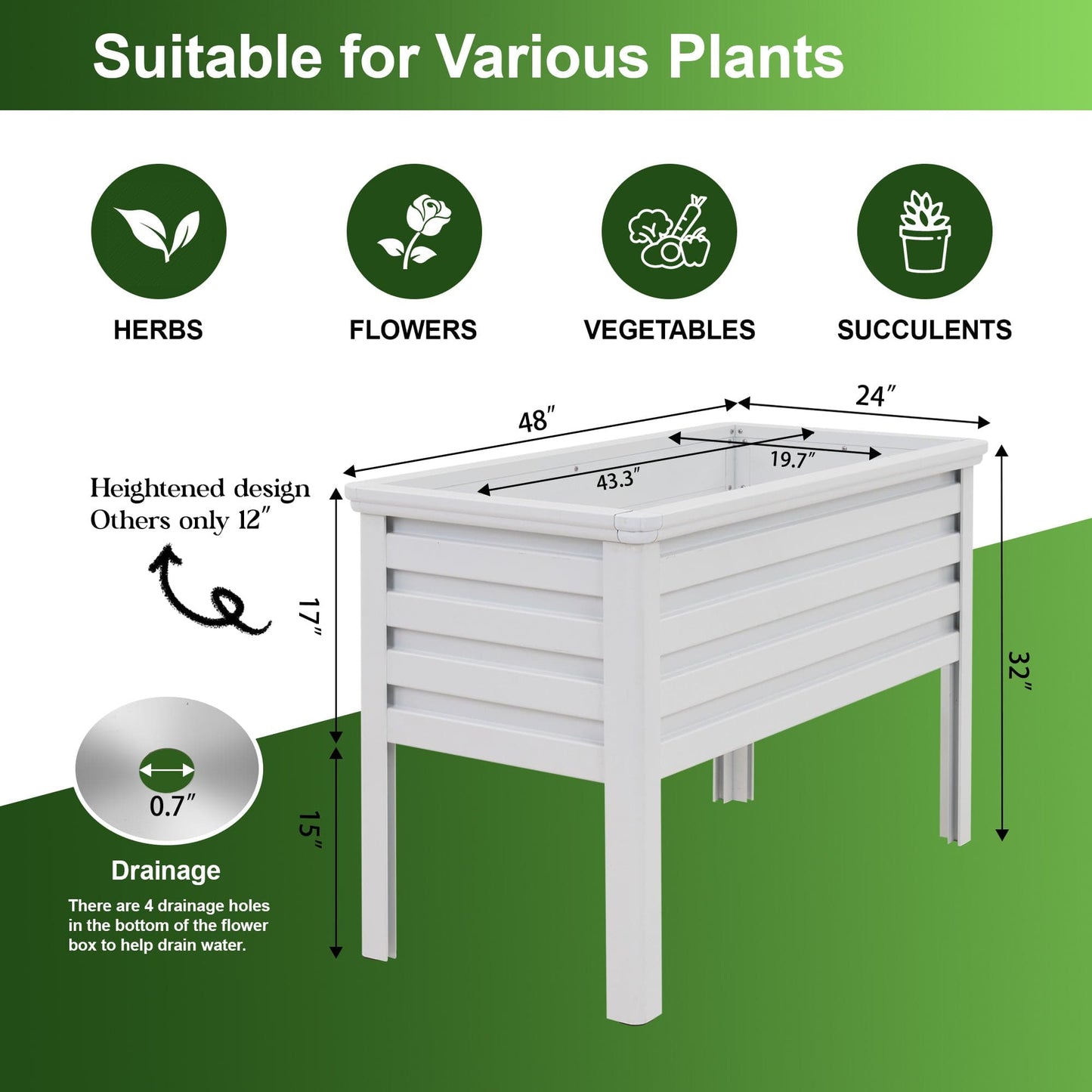 Artigwall® 4 Feet Width Big Aluminum Raised Garden Bed Planter Box