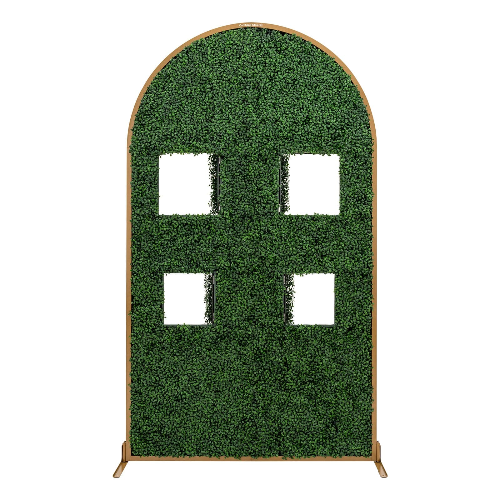 brown golden arch boxwood backdrop