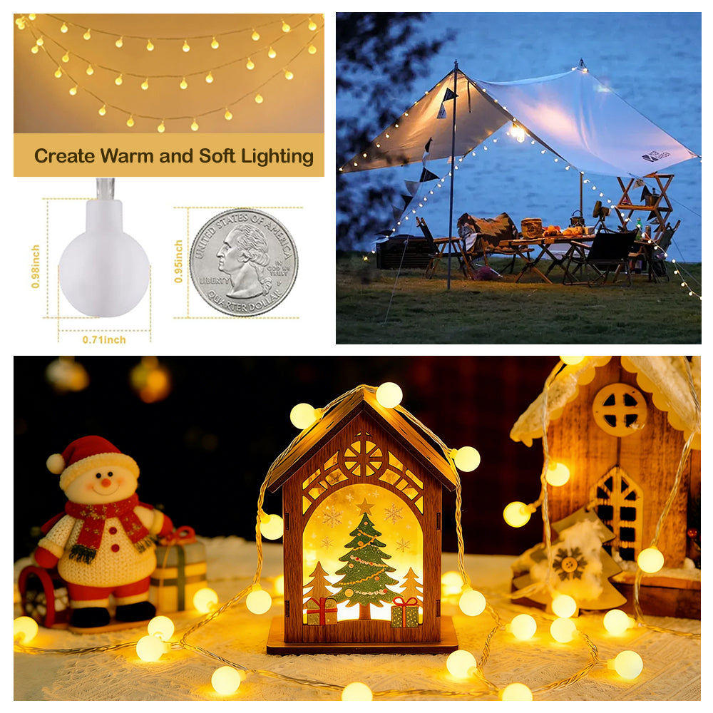 33FT 100 LED Christmas Globe String Lights, with Remote and 8 Modes, Timer, Waterproof for Bedroom, Garden, Wedding & Christmas Tree Decor, Warm White