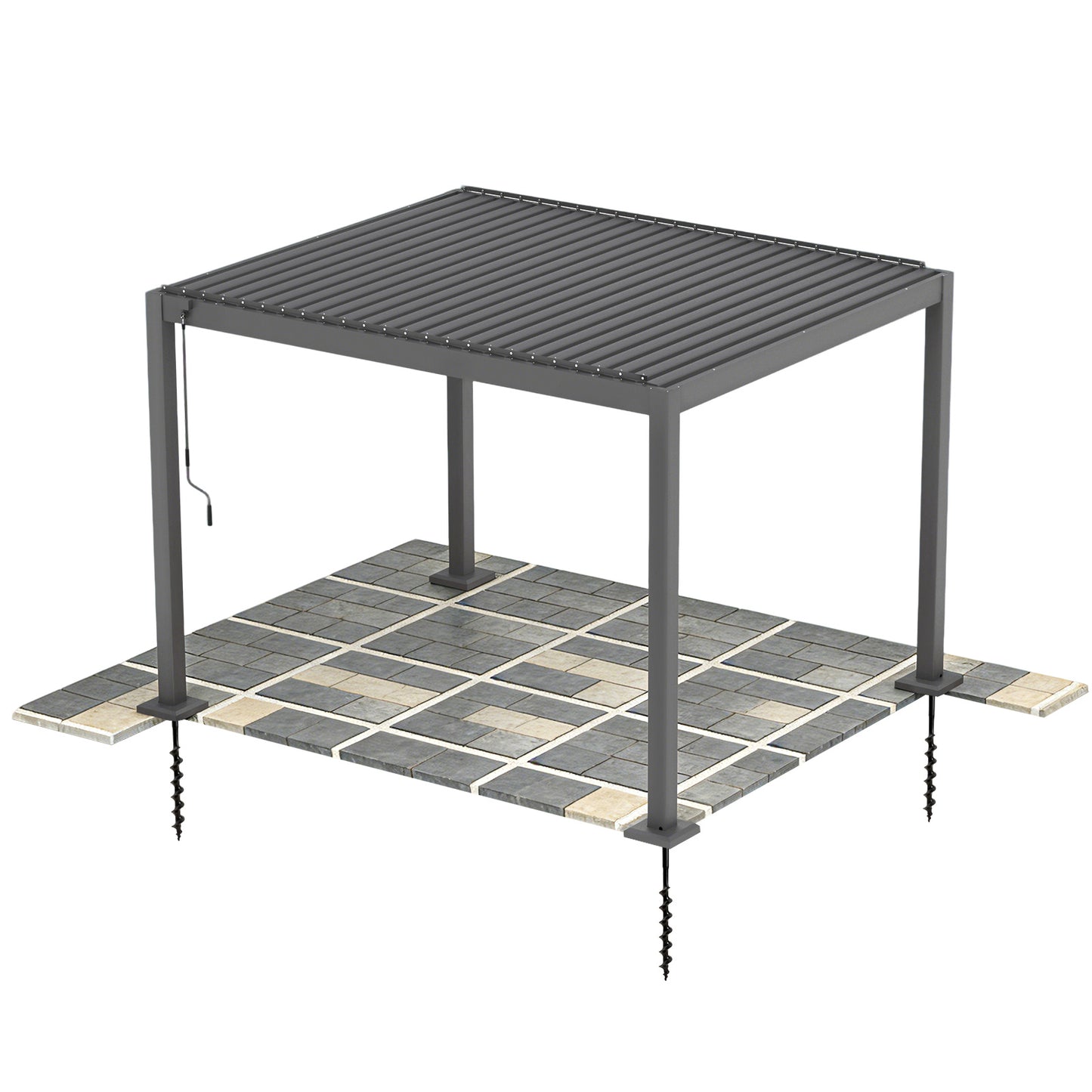 10X12 ft Aluminum Pergola with Adjustable Louvered Roof, Heavy Duty Metal Shade Structure, Optional Ground Anchors