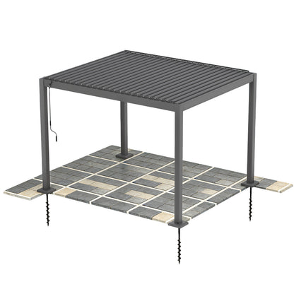10X12 ft Aluminum Pergola with Adjustable Louvered Roof, Heavy Duty Metal Shade Structure, Optional Ground Anchors