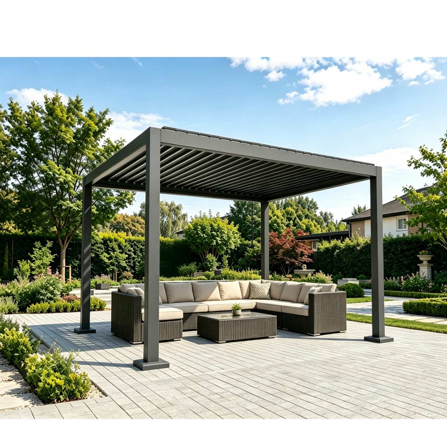 10X12 ft Aluminum Pergola with Adjustable Louvered Roof, Heavy Duty Metal Shade Structure, Optional Ground Anchors