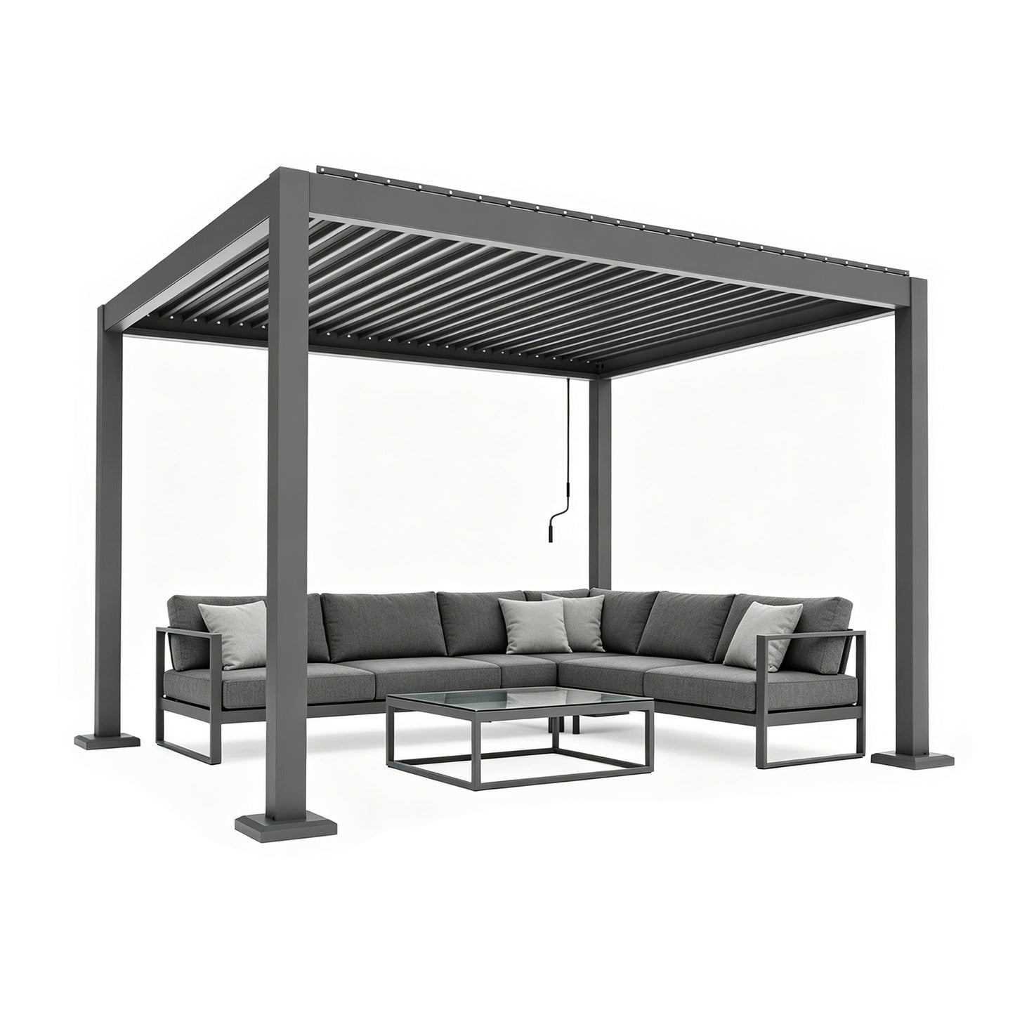 10X12 ft Aluminum Pergola with Adjustable Louvered Roof, Heavy Duty Metal Shade Structure, Optional Ground Anchors