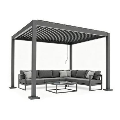 10X12 ft Aluminum Pergola with Adjustable Louvered Roof, Heavy Duty Metal Shade Structure, Optional Ground Anchors
