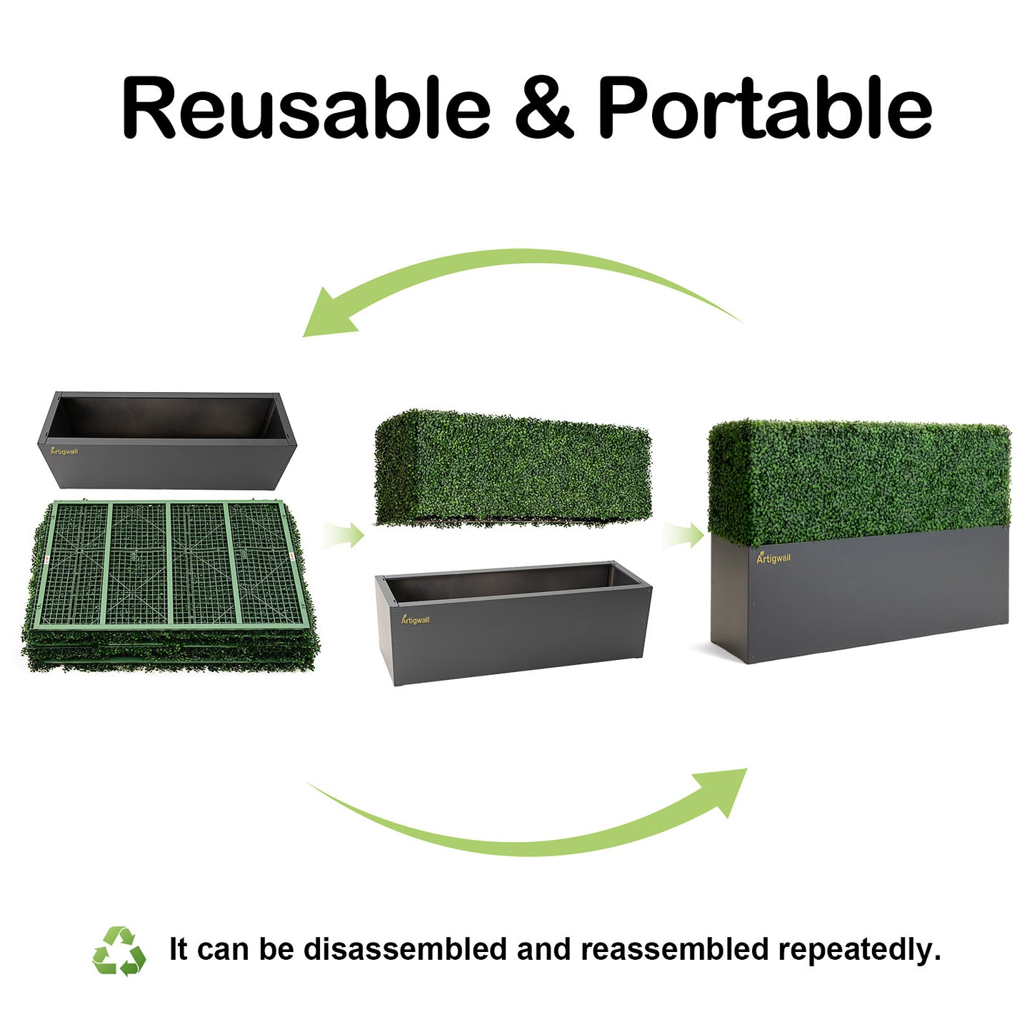 48x33_inch_Artigwall_artificial_hedge_in_dark-grey_planter_disassembly_and_assembly_diagram
