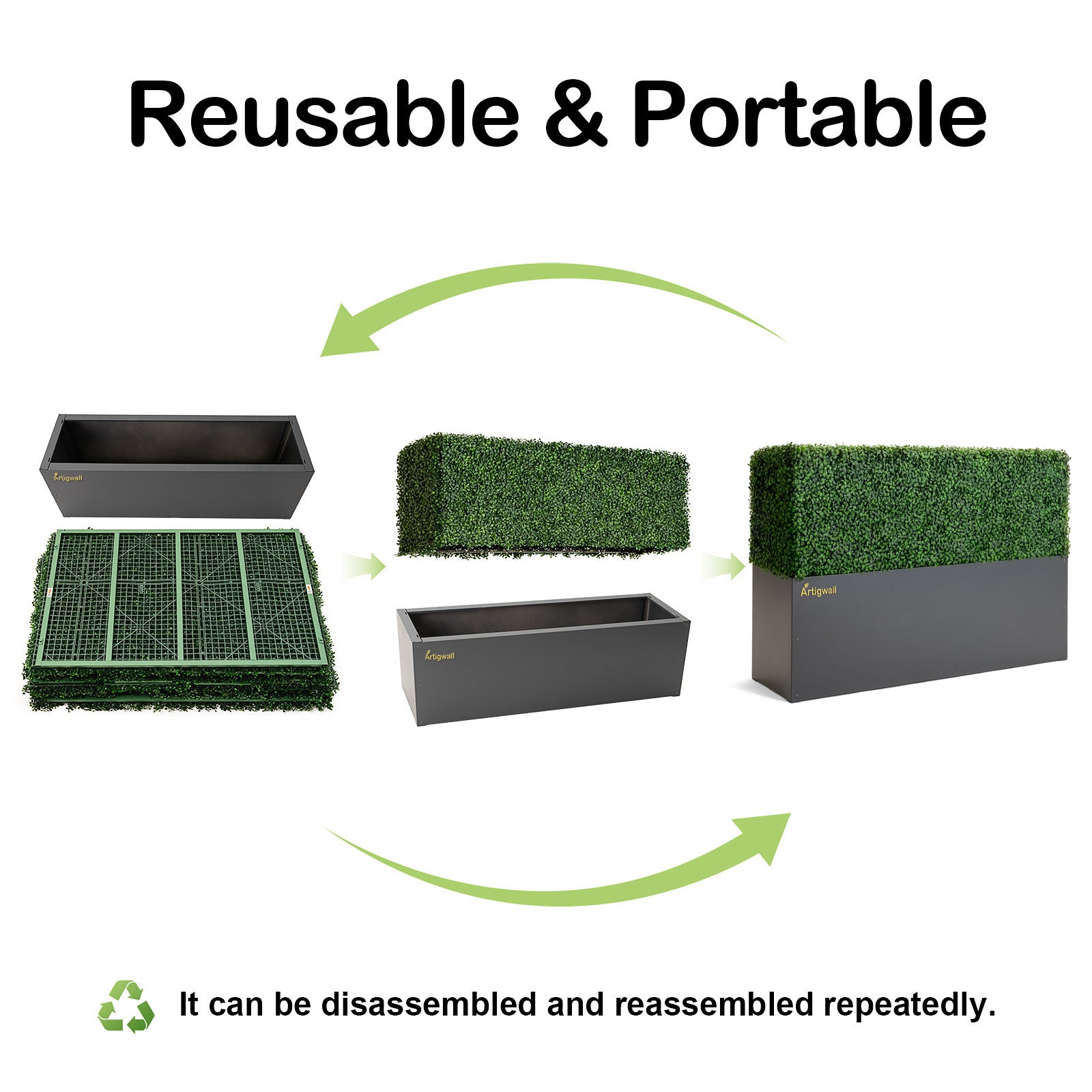 48x33_inch_Artigwall_artificial_hedge_in_dark-grey_planter_disassembly_and_assembly_diagram