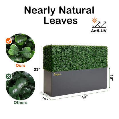 48x33_inch_dimensions_of_freestanding_artificial_hedge_with_dark-grey_planter_box
