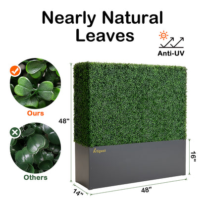 48x48_inch_dimensions_of_freestanding_artificial_hedge_with_dark-grey_planter_box