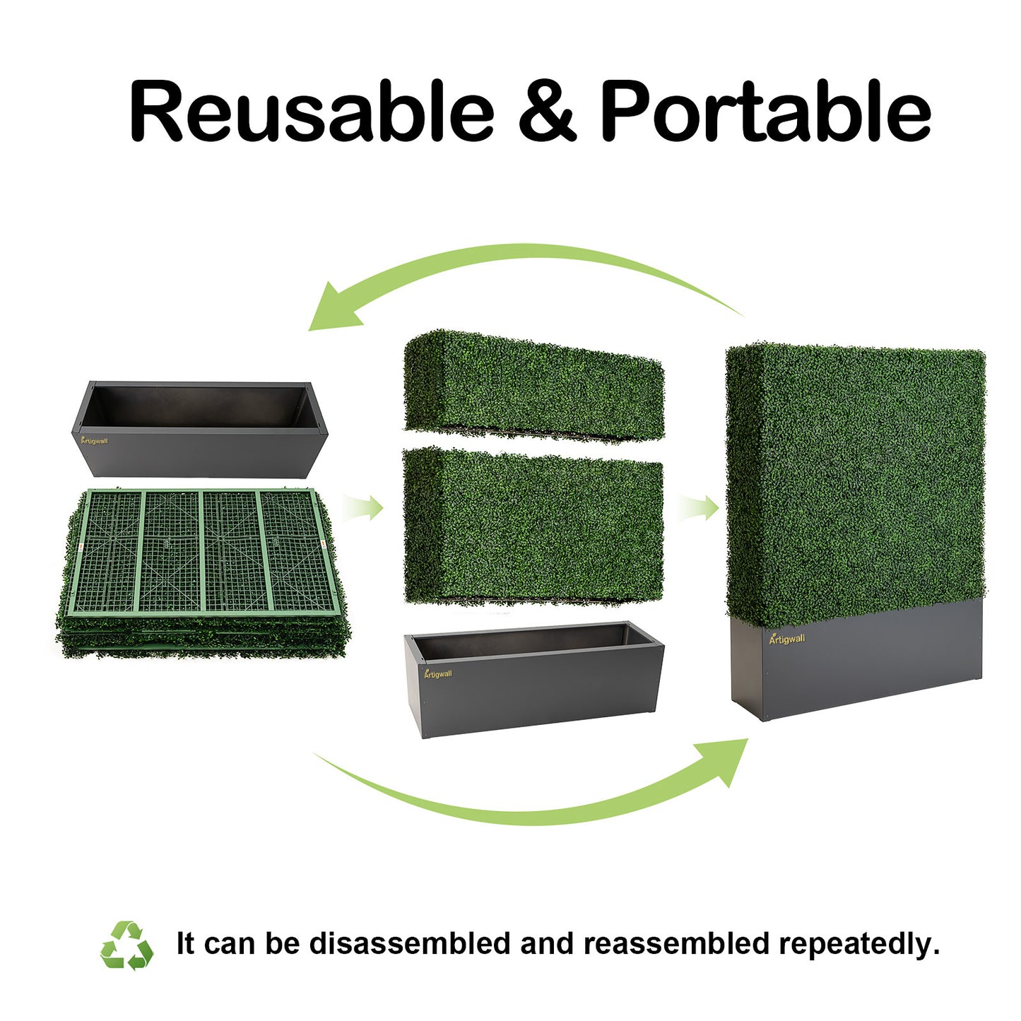 48x64_inch_Artigwall_artificial_hedge_in_dark-grey_planter_disassembly_and_assembly_diagram