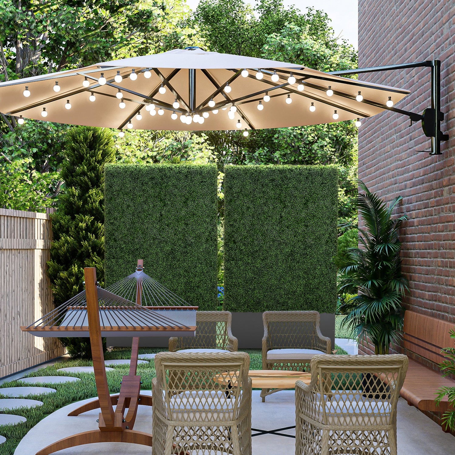 48x64_inch_freestanding_artificial_hedge_with_dark-grey_base for lounge area privacy