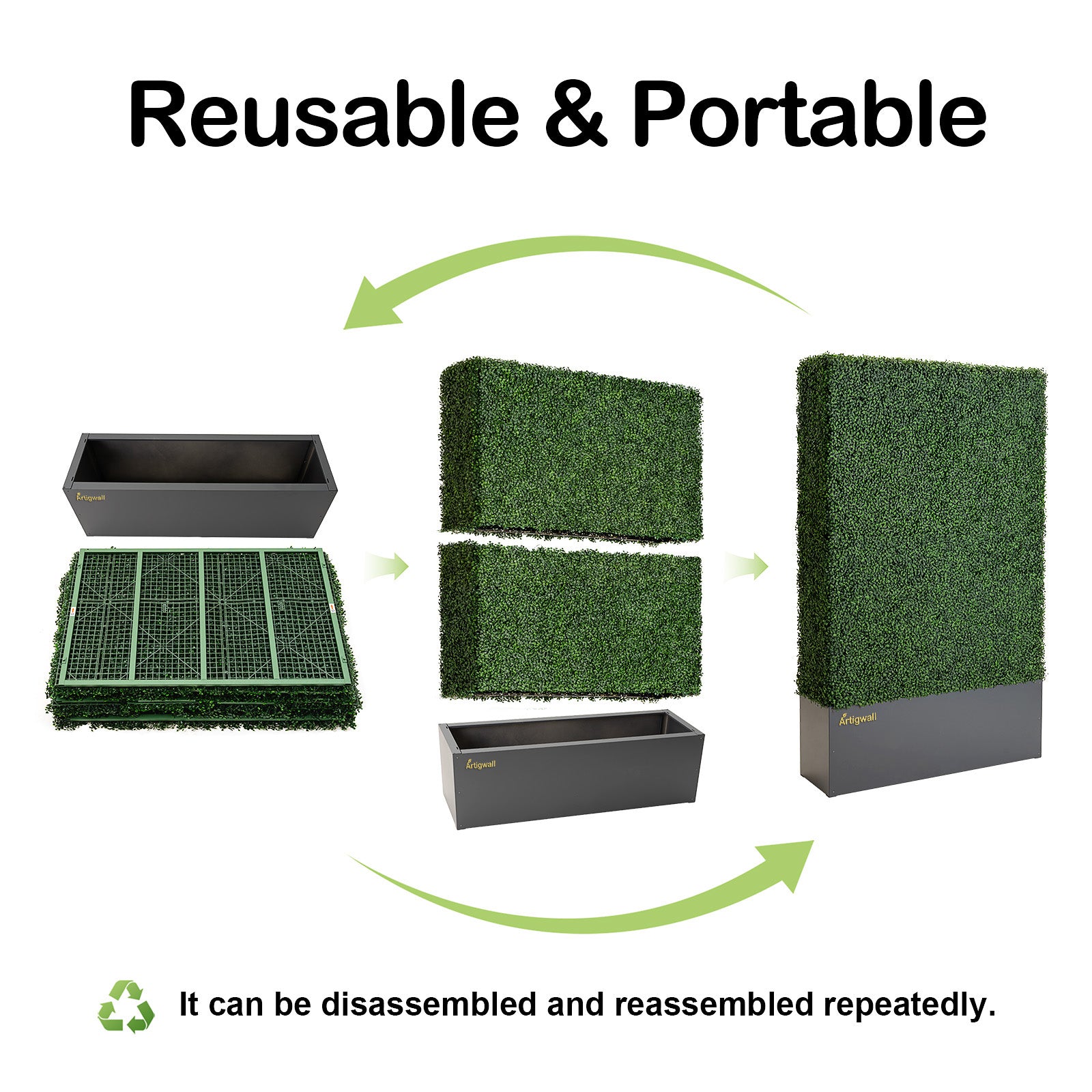 48x79_inch_Artigwall_artificial_hedge_in_dark-grey_planter_disassembly_and_assembly_diagram