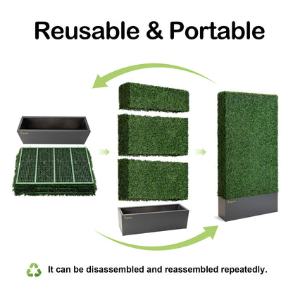 48x96_inch_Artigwall_artificial_hedge_in_dark-grey_planter_disassembly_and_assembly_diagram