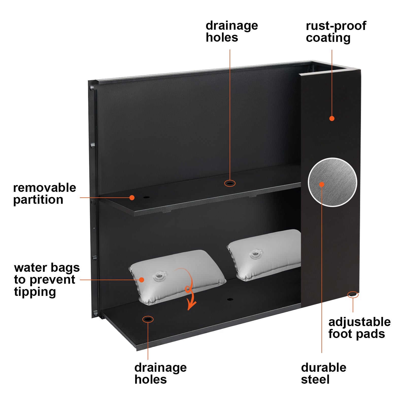 Image showing inside of the black metal planter box by Artigwall