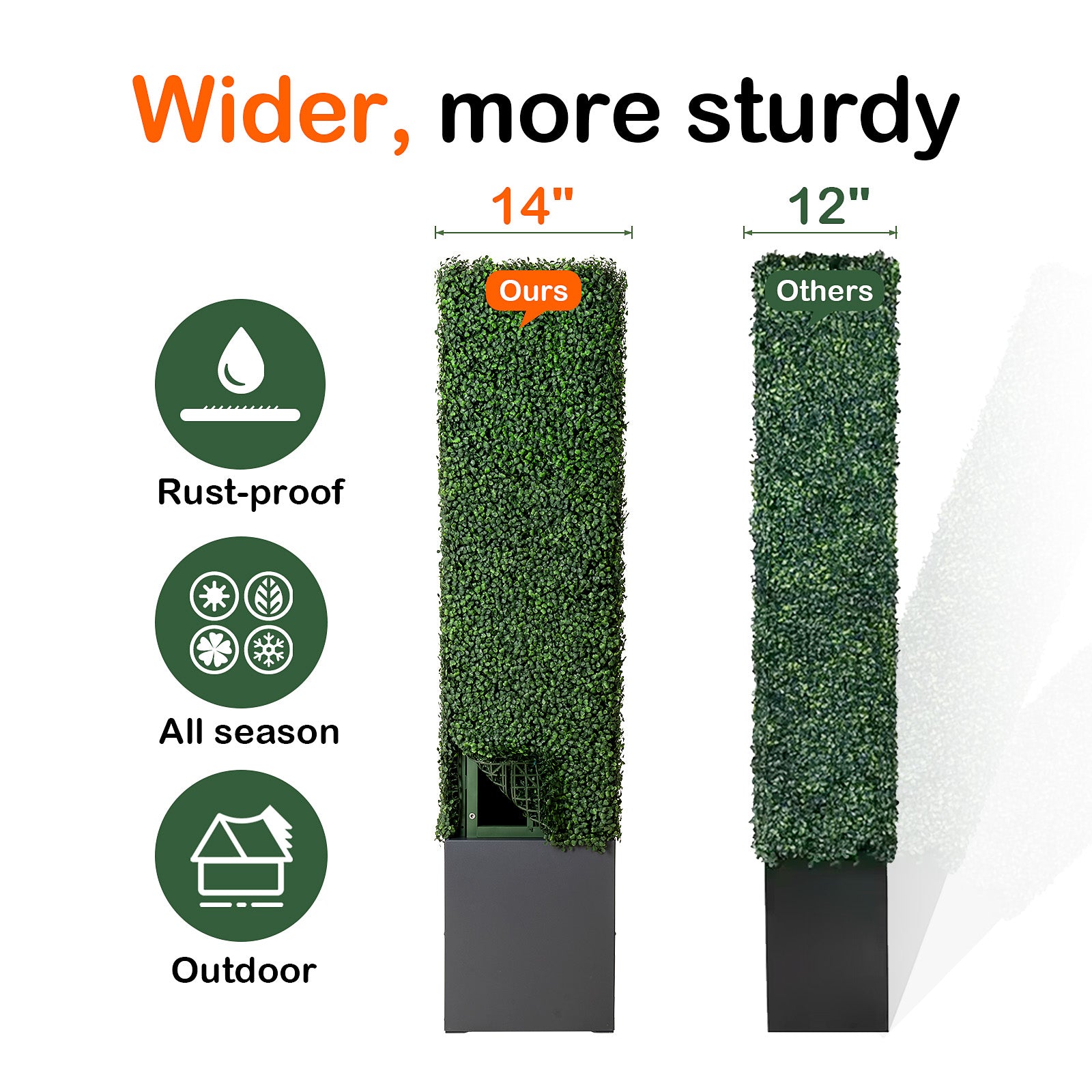 Comparing_width_of_Artigwall_artificial_box_hedge_in_dark-grey_planter_to_other_brands