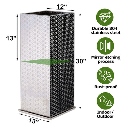 Luxury Tall Square Stainless Steel Decorative Planter 30"H, Modern Mirrored Planter Pots
