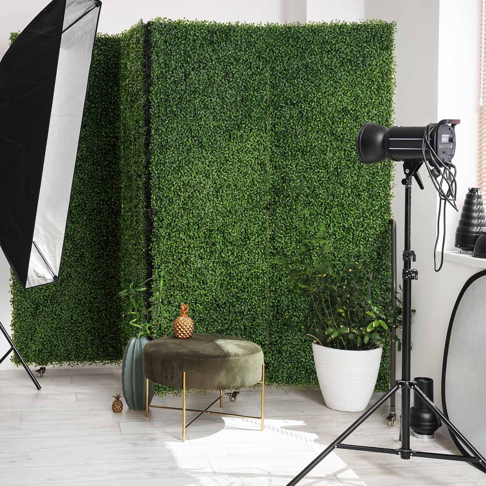 Folding Boxwood Backdrop Room Divider, Portable Double-Sided Privacy Screen