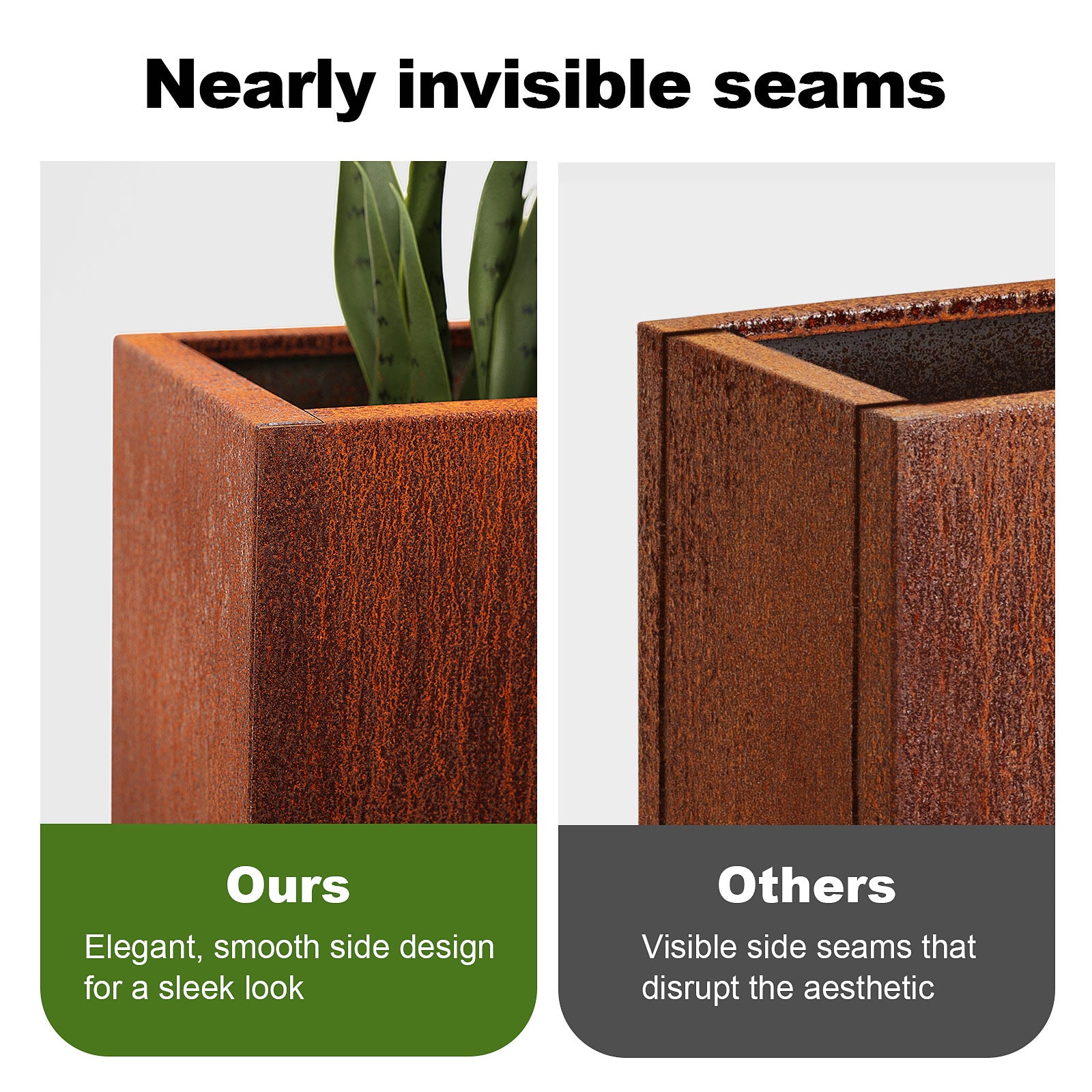 CYC Corten Steel Large Planter Box- Tall Rectangular Metal Planter Trough Outdoor, Naturally Rusted Steel for All-Weather
