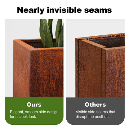 CYC Corten Steel Large Planter Box- Tall Rectangular Metal Planter Trough Outdoor, Naturally Rusted Steel for All-Weather