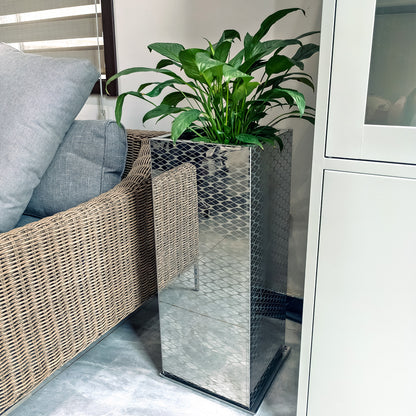 Luxury Tall Square Stainless Steel Decorative Planter 30"H, Modern Mirrored Planter Pots