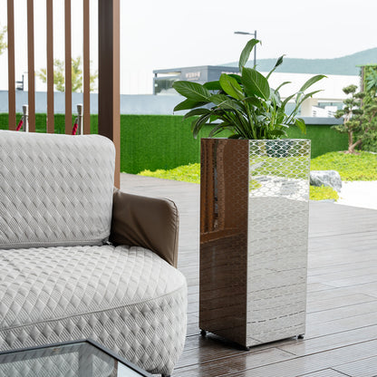 Luxury Tall Square Stainless Steel Decorative Planter 30"H, Modern Mirrored Planter Pots