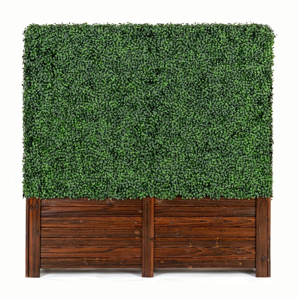 artificial boxwood hedge in timber trough