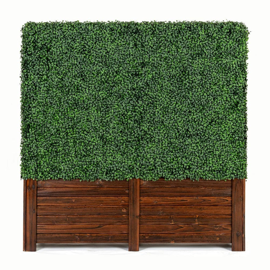 artificial boxwood hedge in timber trough