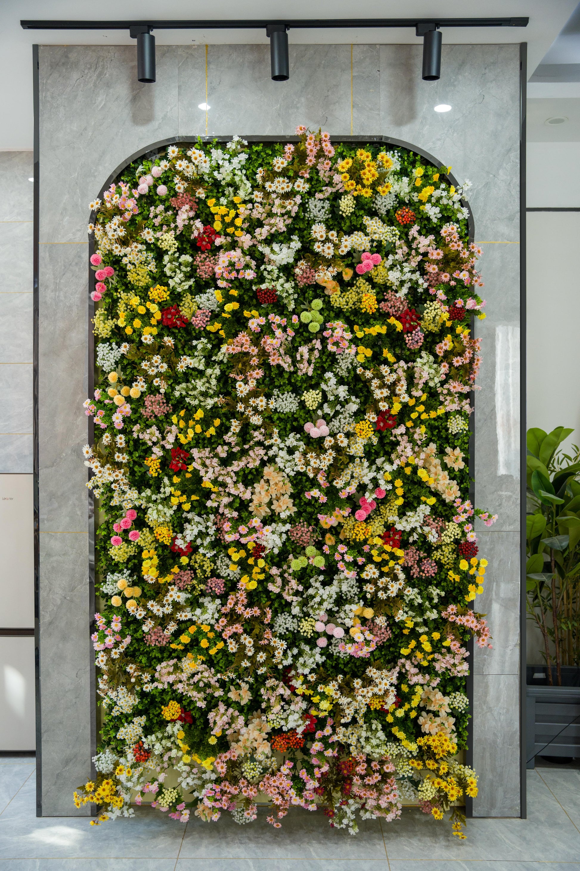 Artificial Flower Wall Panel, Green Hedge Floral Mix Wedding Backdrop
