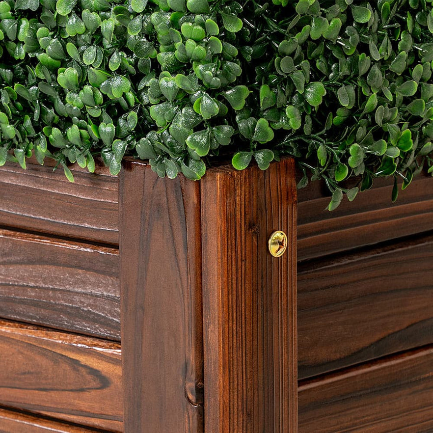 artificial ready-made boxwood hedge in timber trough details