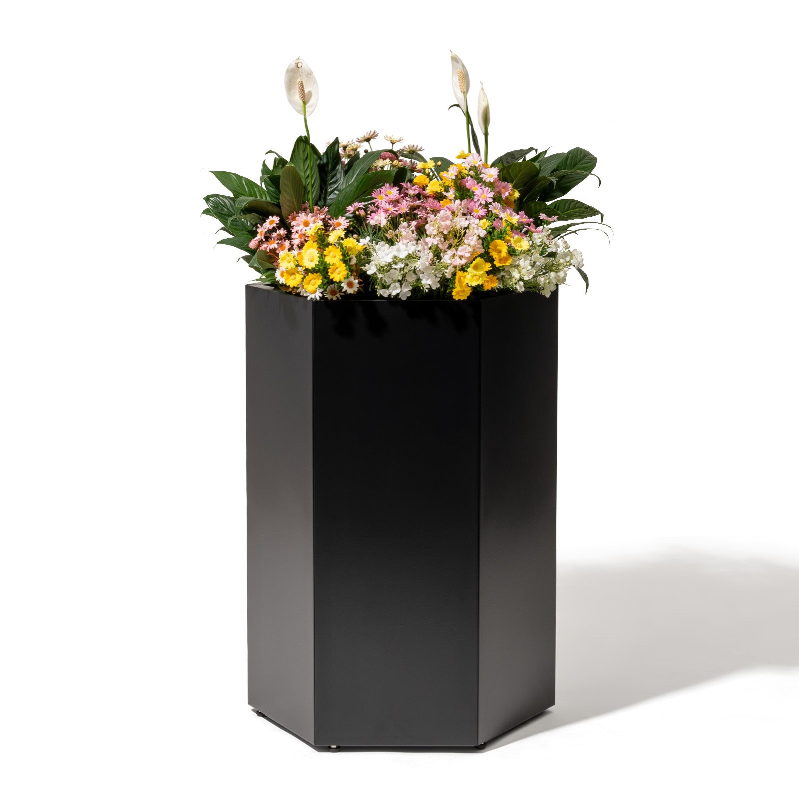 black_metal_hexagon_planter_box_for_planting_flowers