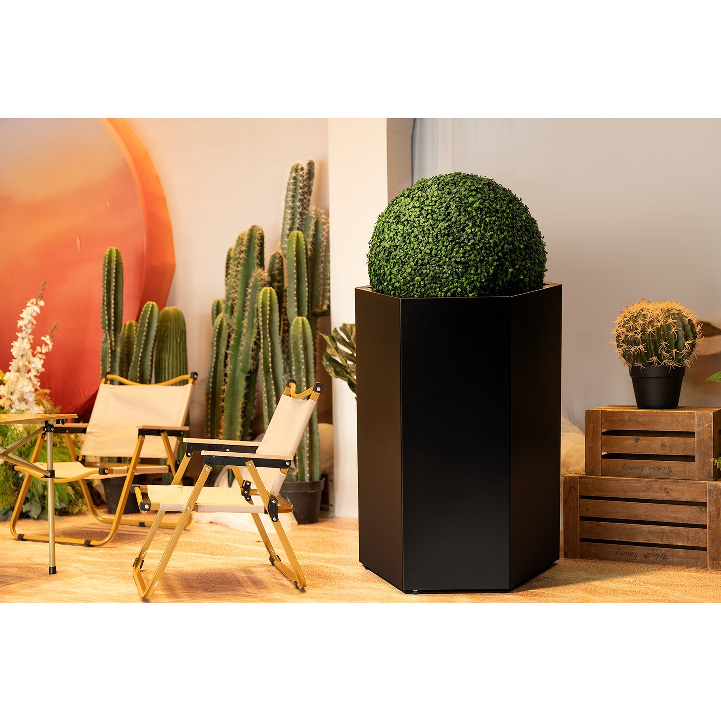 Tall Black Metal Hexagon Planter Box Outdoor, 33" H x 23.6" W x 20.5" D