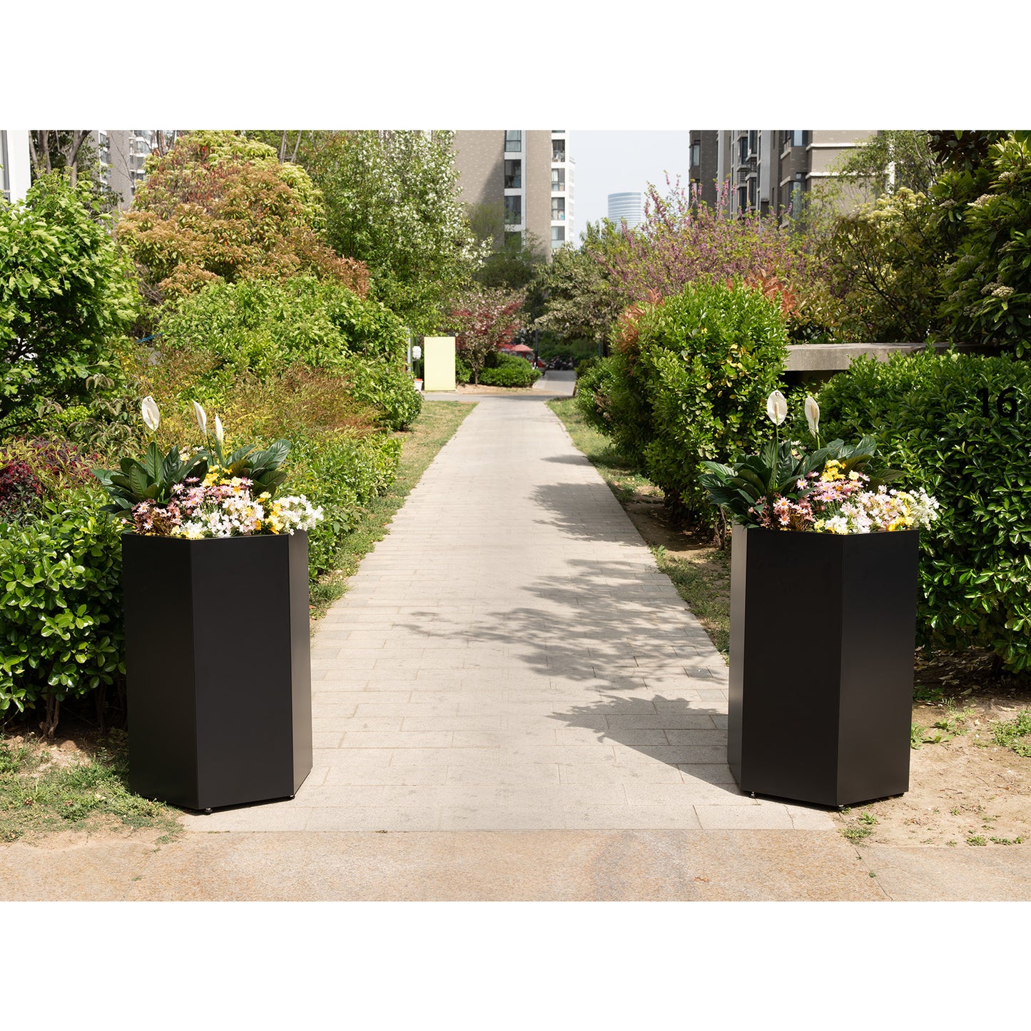 Tall Black Metal Hexagon Planter Box Outdoor, 33" H x 23.6" W x 20.5" D