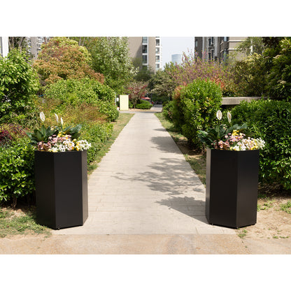 Tall Black Metal Hexagon Planter Box Outdoor, 33" H x 23.6" W x 20.5" D