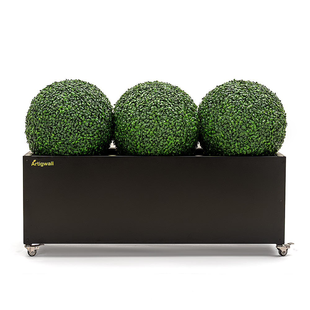 black_stainless_steel_planter_box_for_boxwood_ball