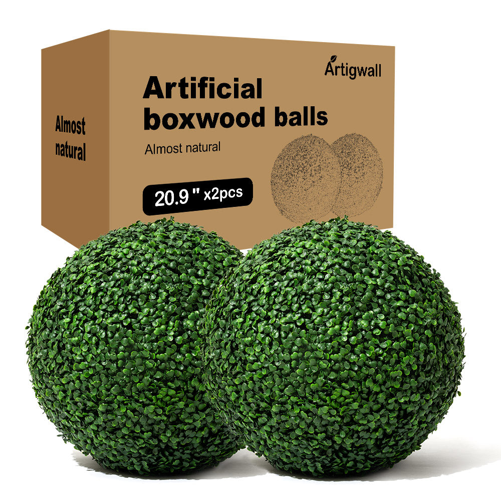 2 PCS 16.9/20.9 inch Faux Topiary Boxwood Ball for Outdoor UV Resistant