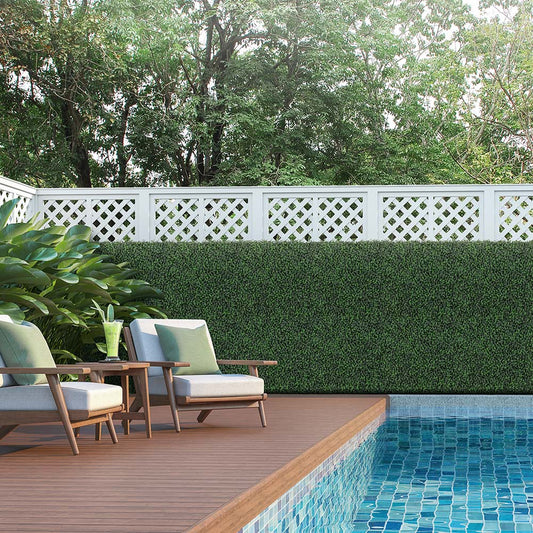 Artigwall artificial boxwood roll panel on wall by swimming pool