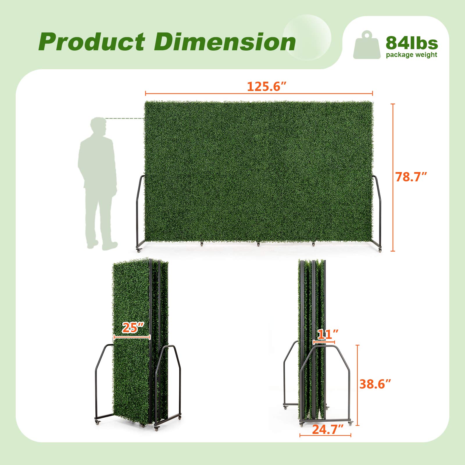 Folding Boxwood Backdrop Room Divider, Portable Double-Sided Privacy Screen