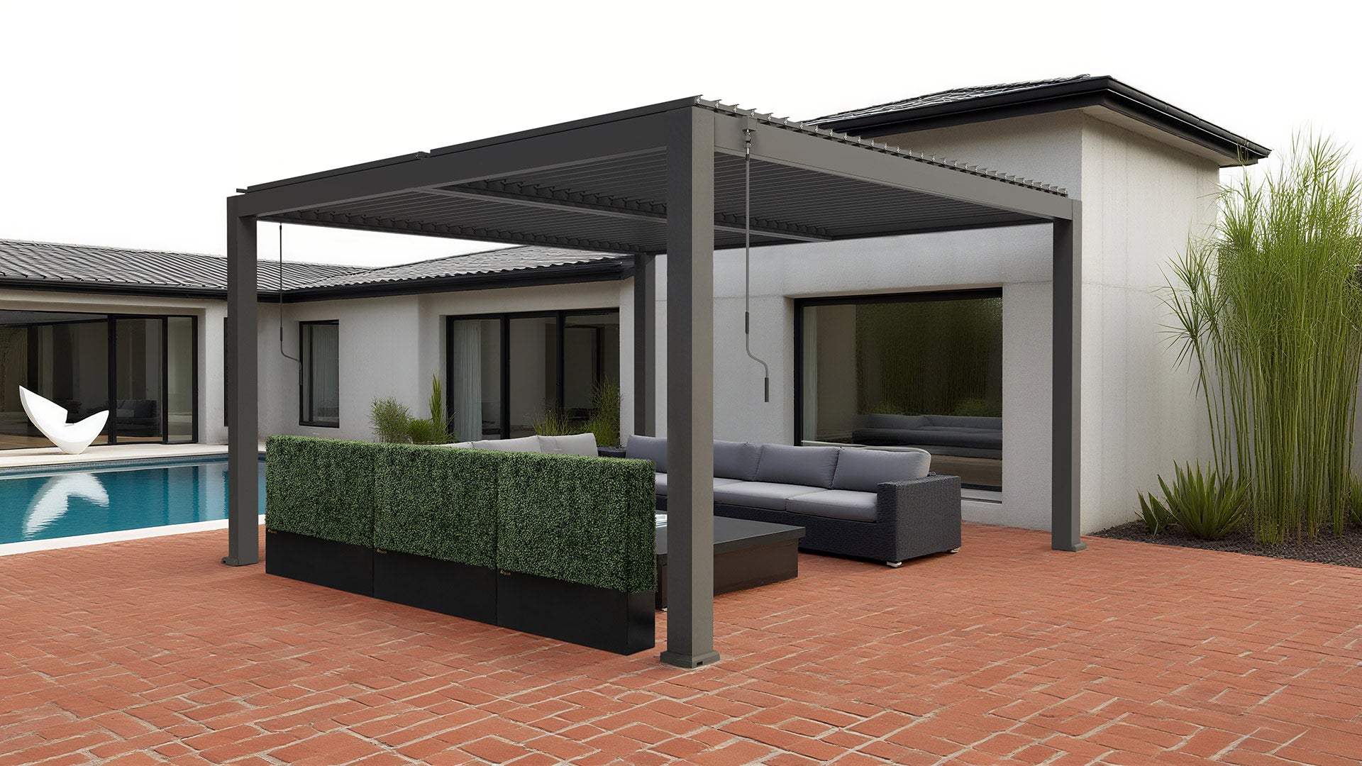 louvered_pergola_installed_on_backyard_pavers