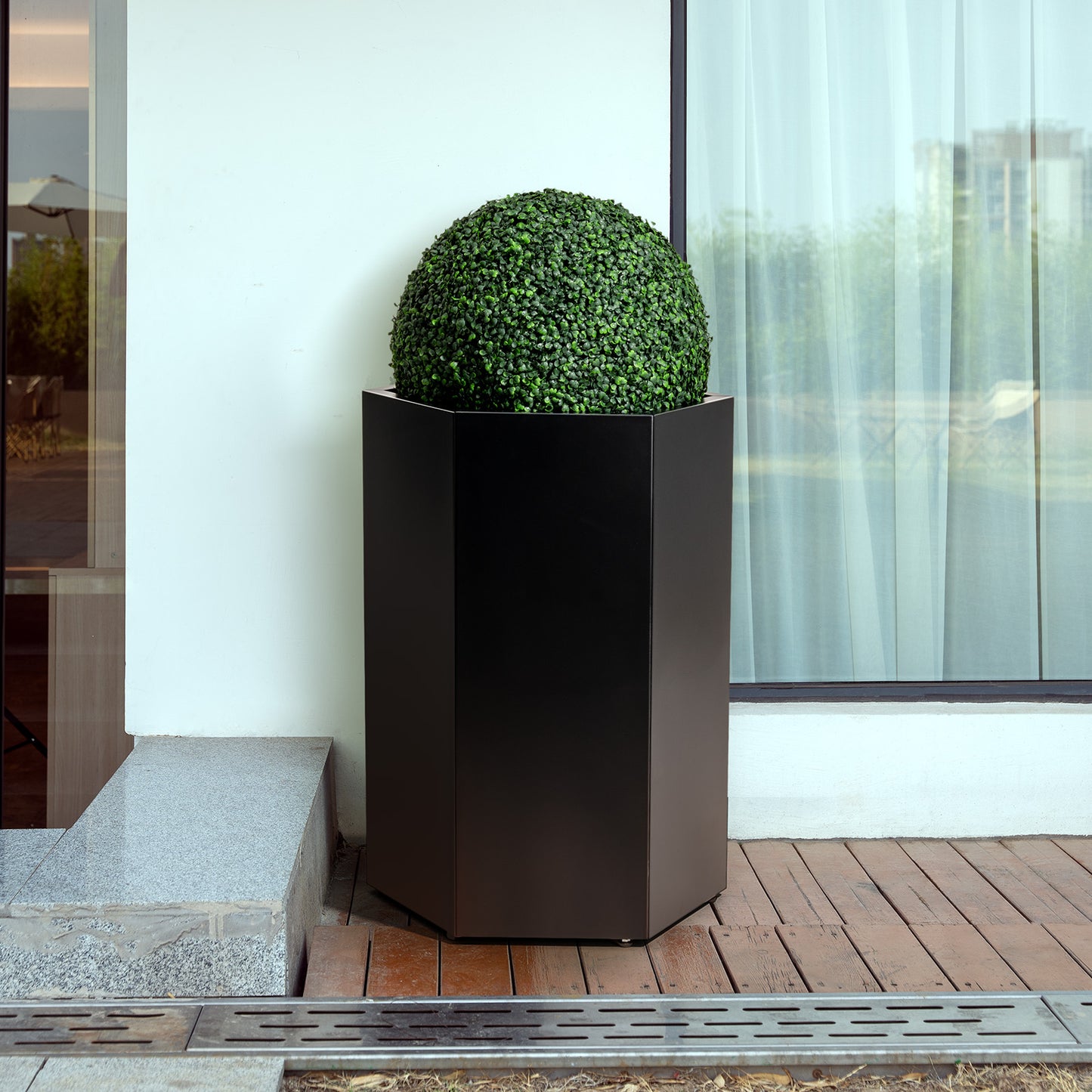 Tall Black Metal Hexagon Planter Box Outdoor, 33" H x 23.6" W x 20.5" D